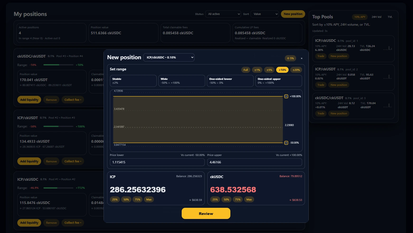 SSS pool and liquidity surface